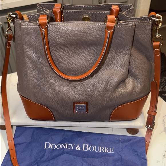 Dooney & Bourke Taupe with Brown Trim Pebbled Leather Tote